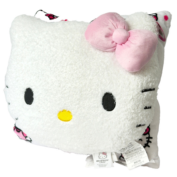 HELLO KITTY Throw Pillow SET- 2 Pack Decorative Plush Pink Bow 18x18 Kids Rm NWT - Picture 2 of 5